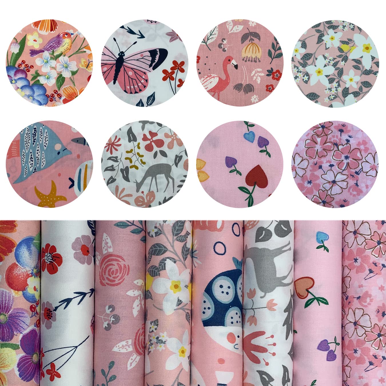 aufodara 8pcs Cotton Fabric Squares Patchwork 50 x 50cm Sewing Quilting Bundle DIY Crafting Fabric (Colors A)