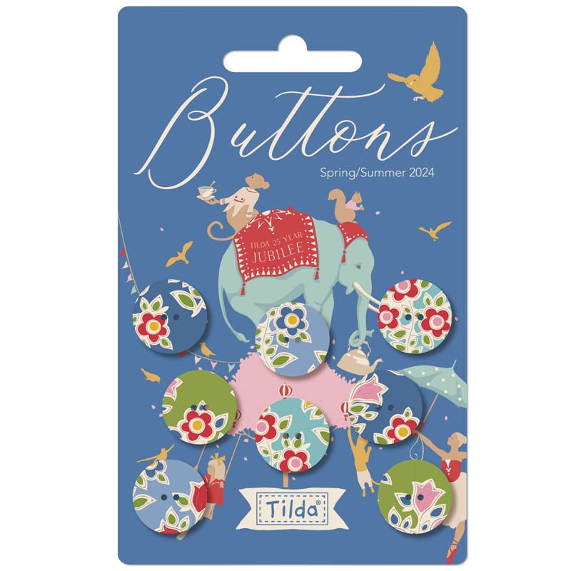 Little Blossom Shop now stock these assorted selection of blue floral cotton fabric covered metal buttons. 8 pieces. Size: (diam) 16mm.
