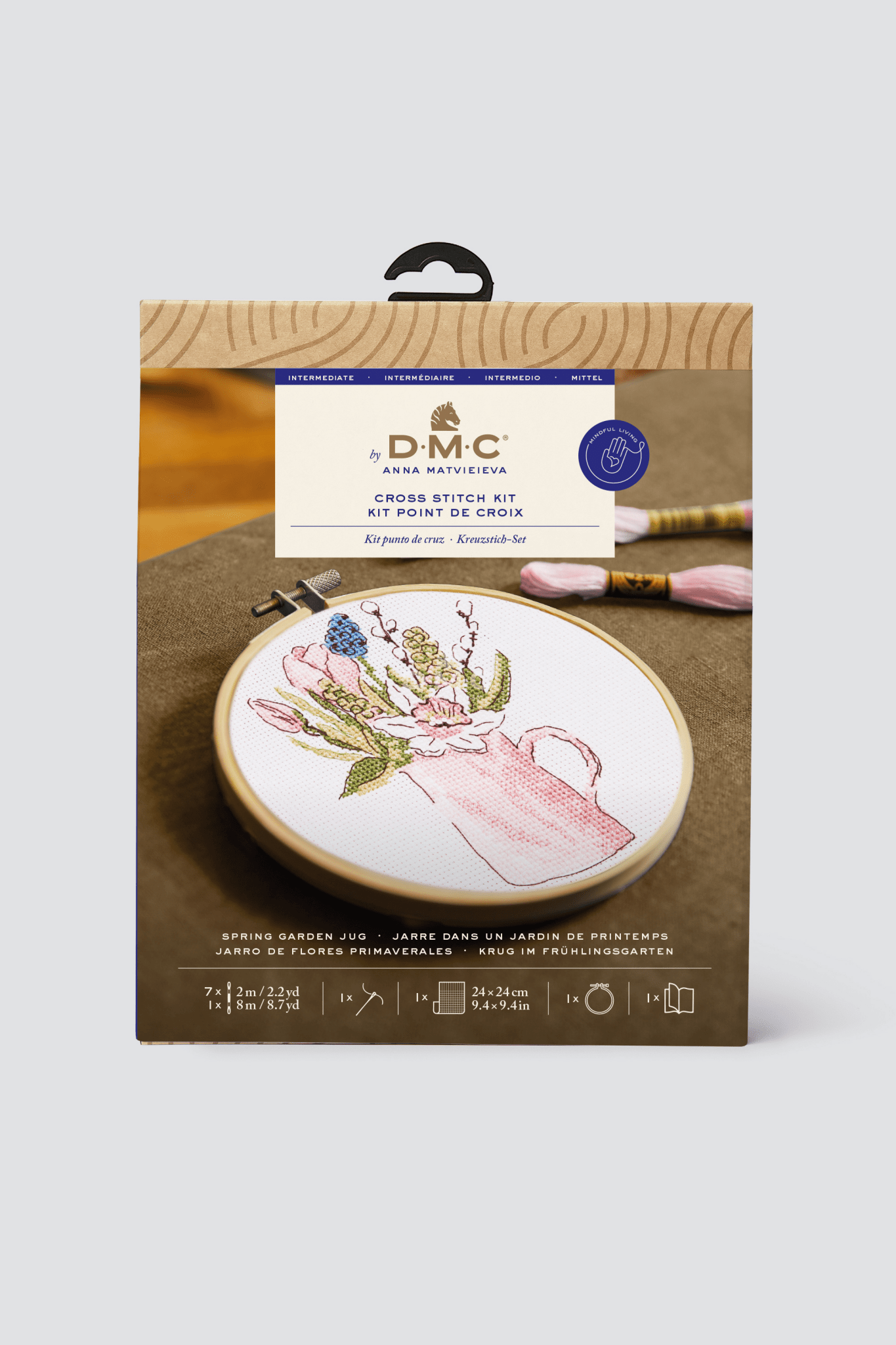 Little Blossom shop now stock this fresh design featuring a jug filled with spring blooms. The intermediate kit contains everything you need to stitch the design.