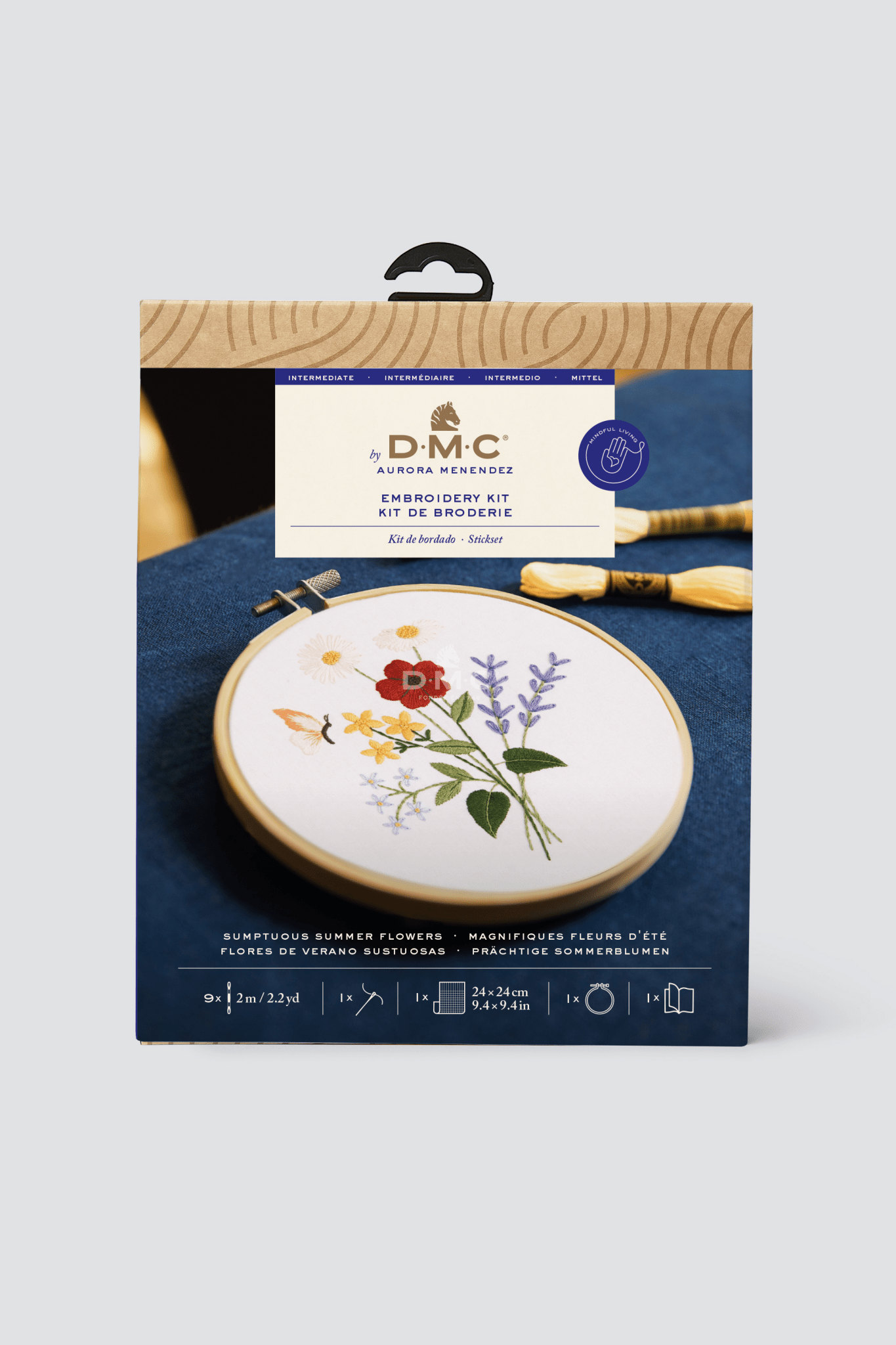 Little Blossom Shop now stock this sumptuous summer flowers with this intermediate embroidery kit by Aurora Menendez. It contains everything you need to stitch the design.