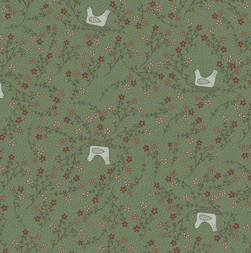 Nesting Birds Green Cotton Fabric: Lynette Anderson Quilting Material