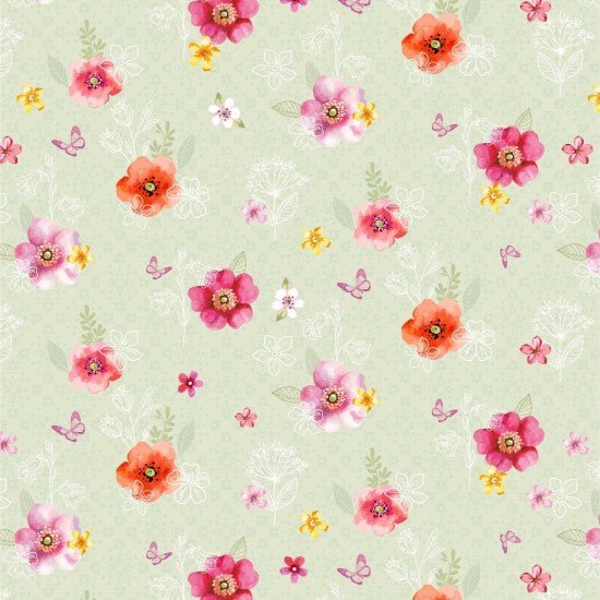 100% Cotton Fabric Spring Fields Floral Jacquard Green Flowers 112cm Wide