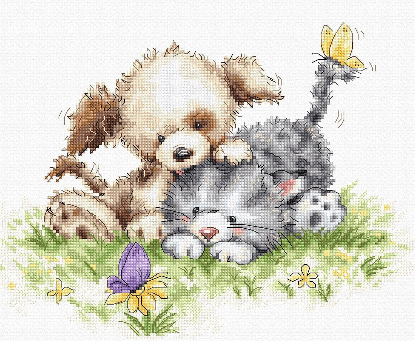 Cross Stitch Kit Luca-S - Dog and Cat with Butterfly, B1185