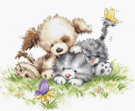 Cross Stitch Kit Luca-S - Dog and Cat with Butterfly, B1185