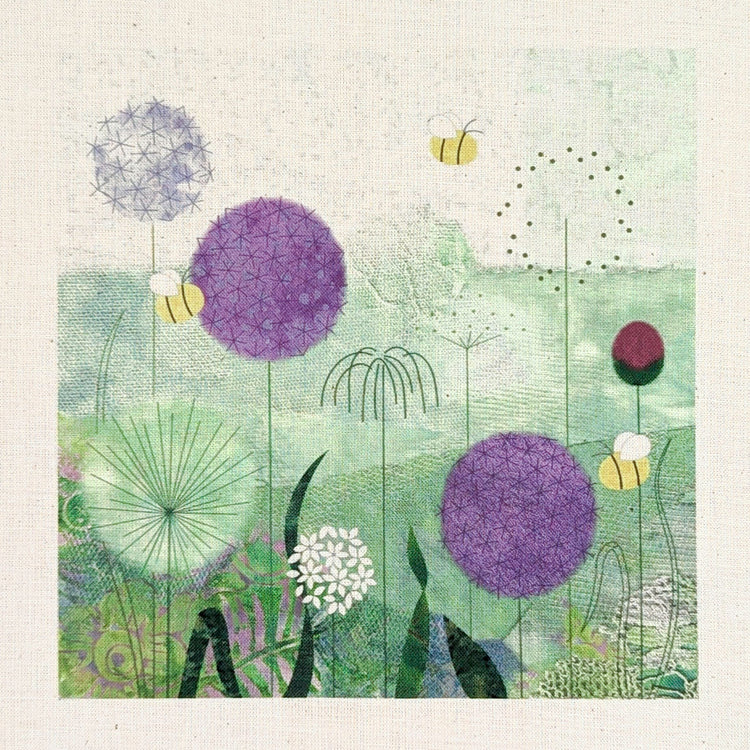 Illustration of flowers and bees on a textured background