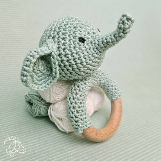 Little Blossom Shop now stock this very cute crochet Rattle Elephant from the baby collection is fun to make for your own baby or as a gift! 