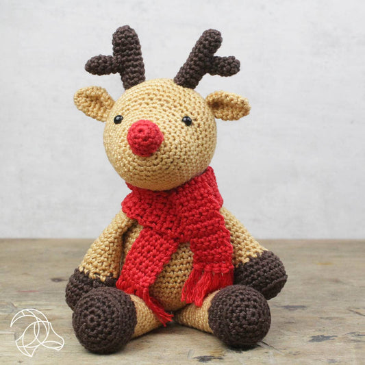 Little Blossom Shop stock new Christmas project with Rudolf Reindeer! This festive kit includes a pattern, high-quality 100% cotton yarn. handmade Christmas crochet gift. 