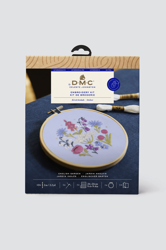 Little Blossom Shop stock this delicate floral embroidery is stitched onto a blue base fabric. The kit includes everything you need in one convenient kit.