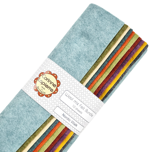 Packaged Corinne Lepore wool mix felt bundle with colorful strips on a white background