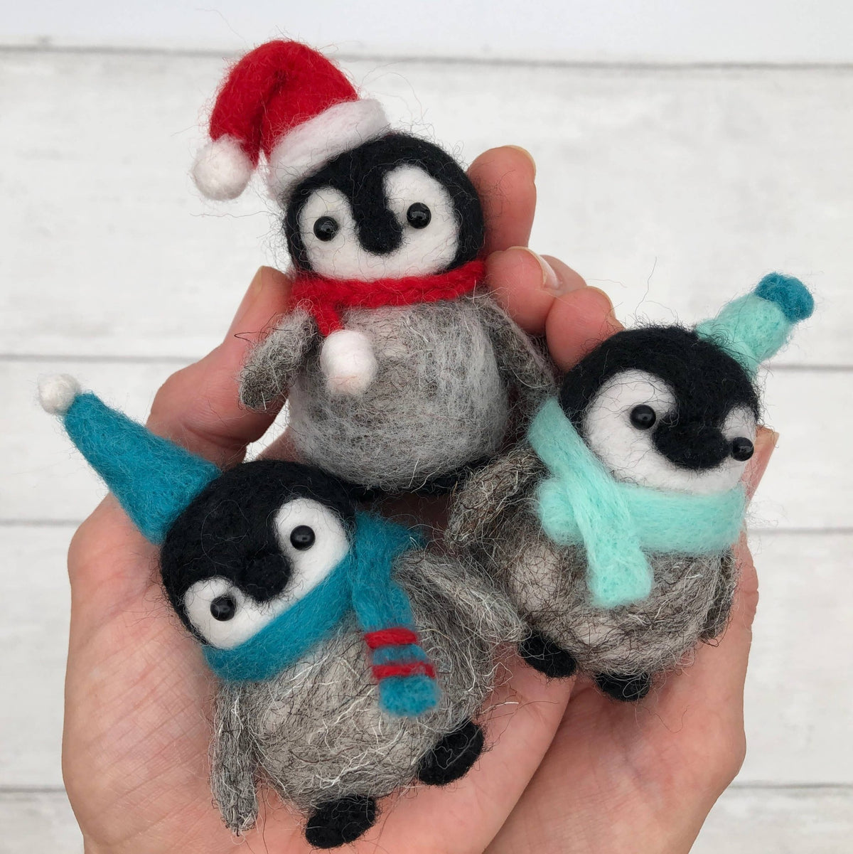Needle felting kit  Baby Penguins. Make THREE penguins.