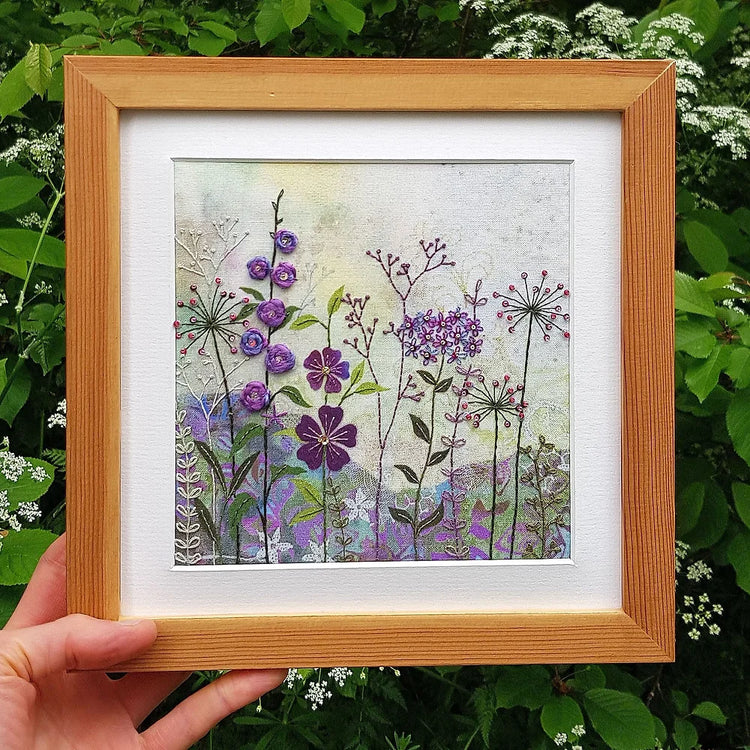 Purple Garden Embroidery Kit, Beaks and Bobbins design