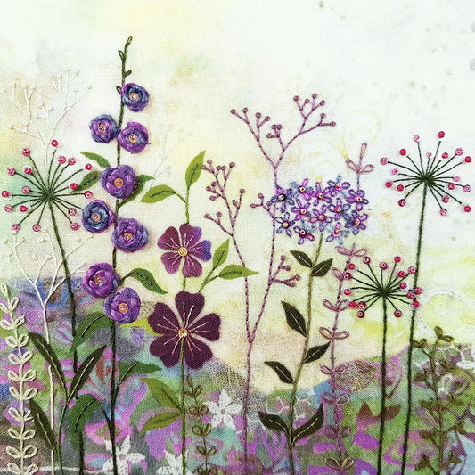 Purple Garden Embroidery Kit, Beaks and Bobbins design