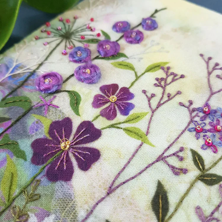 Purple Garden Embroidery Kit, Beaks and Bobbins design