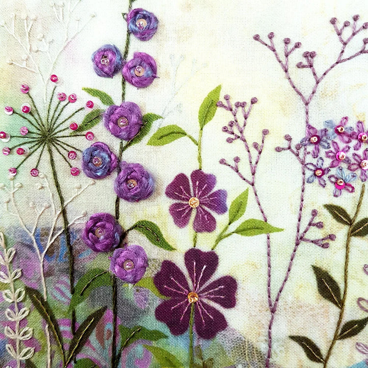 Purple Garden Embroidery Kit, Beaks and Bobbins design