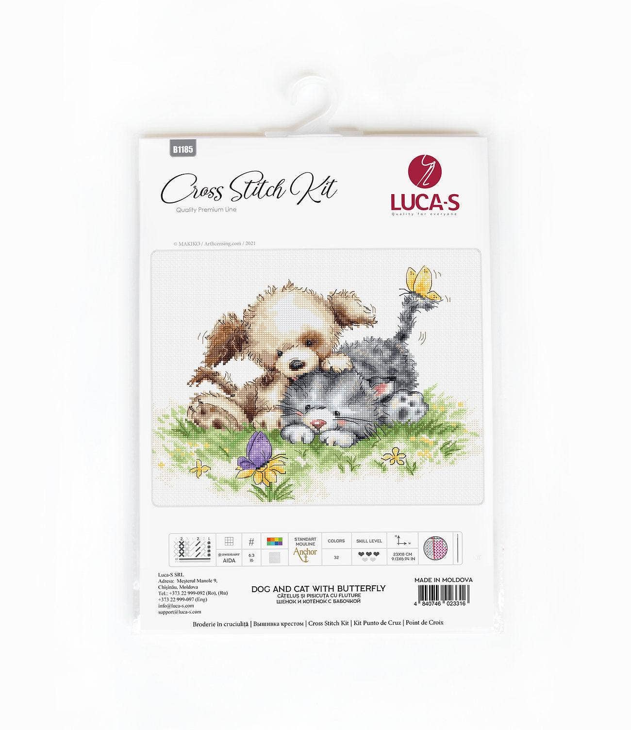 Cross Stitch Kit Luca-S - Dog and Cat with Butterfly, B1185