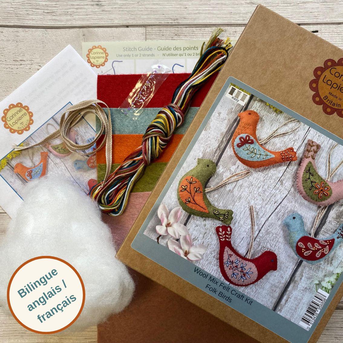 Corinne Lapierre Folk Birds Felt Craft Kit | Beginner Embroidery Kit | Wool Felt Sewing Kit | DIY Bird Decorations | Handmade Gift