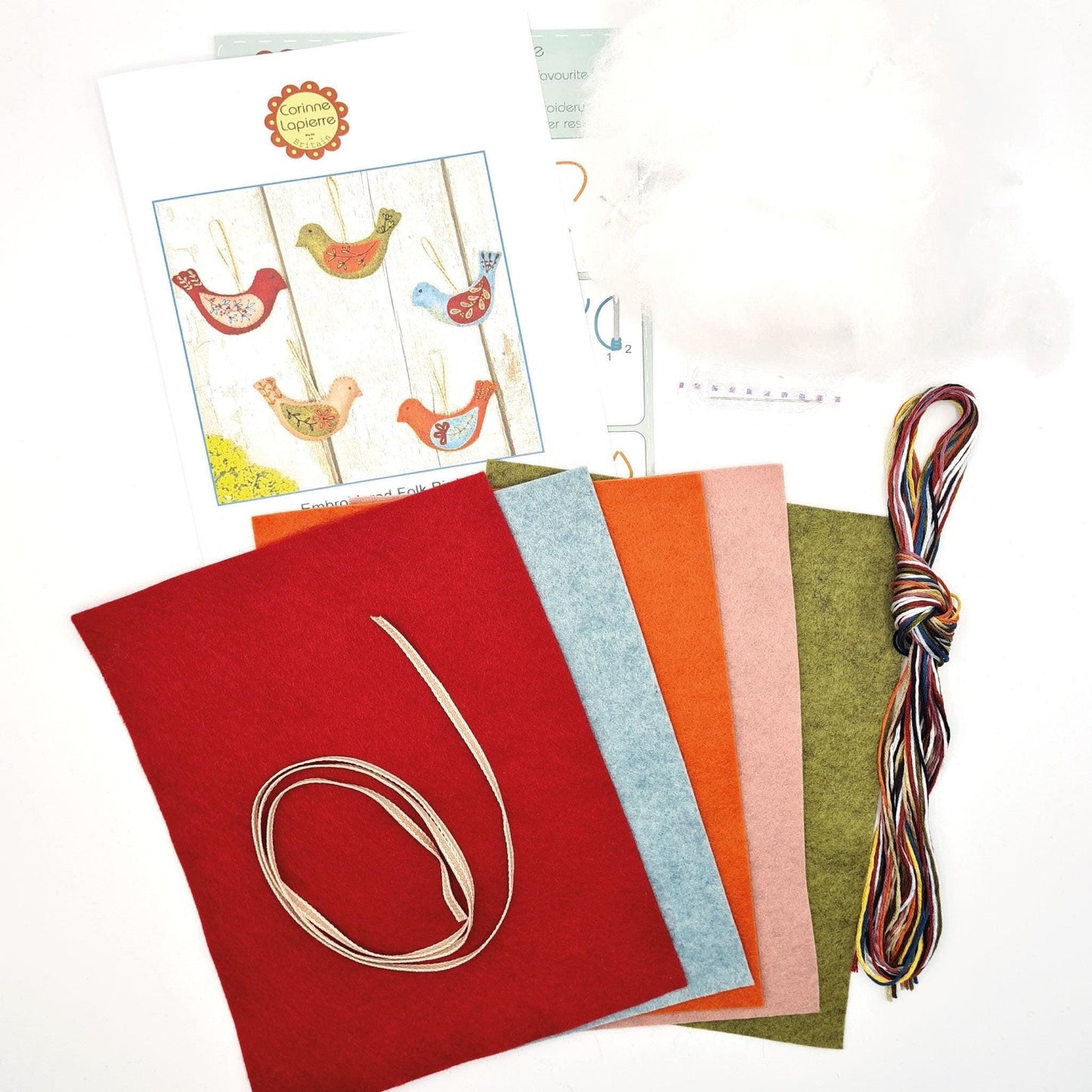 Corinne Lapierre Folk Birds Felt Craft Kit | Beginner Embroidery Kit | Wool Felt Sewing Kit | DIY Bird Decorations | Handmade Gift