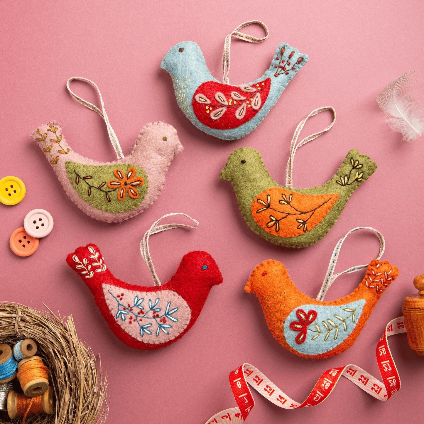 Corinne Lapierre Folk Birds Felt Craft Kit | Beginner Embroidery Kit | Wool Felt Sewing Kit | DIY Bird Decorations | Handmade Gift